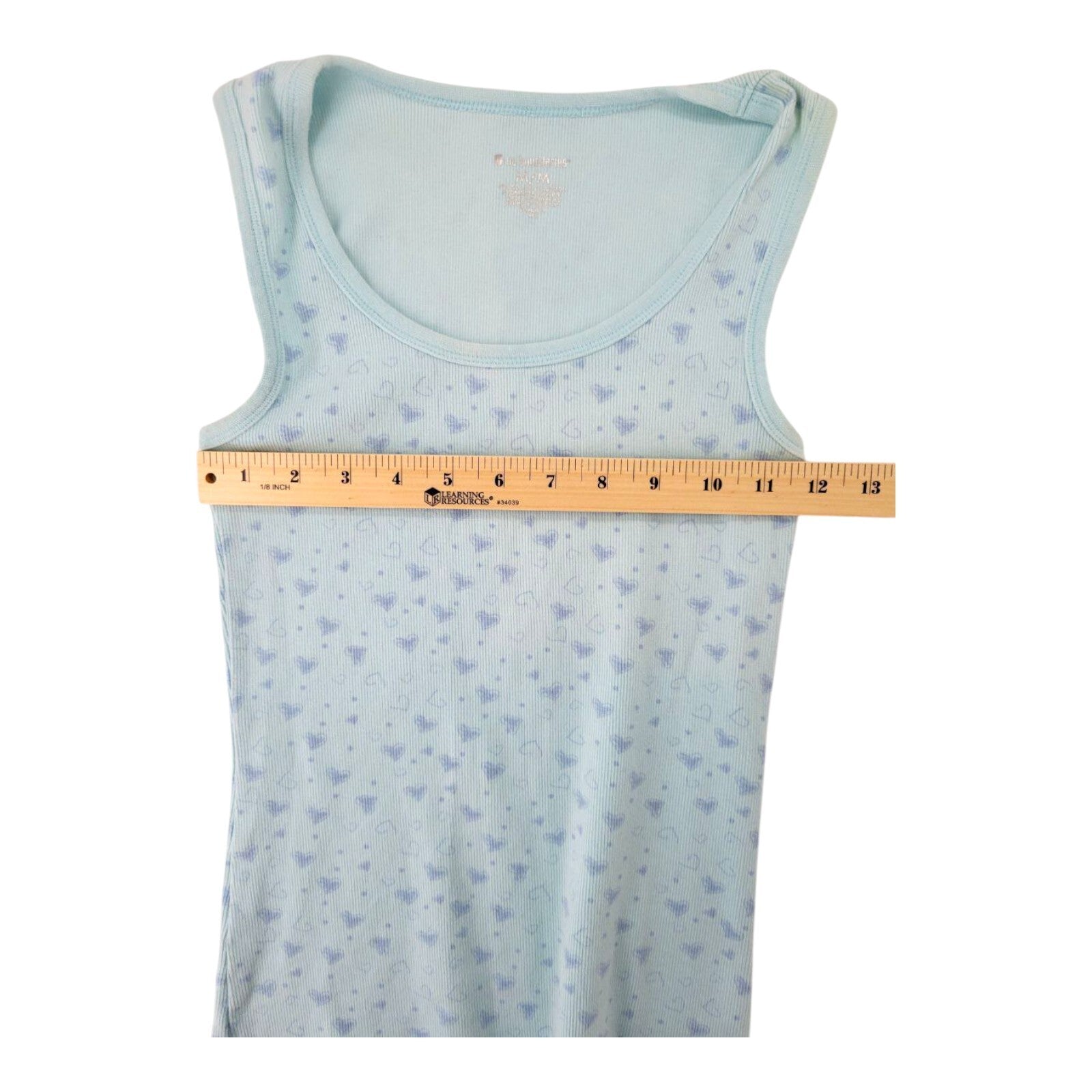 No Boundaries Light Blue Ribbed Tank Top with Hearts Print Size M