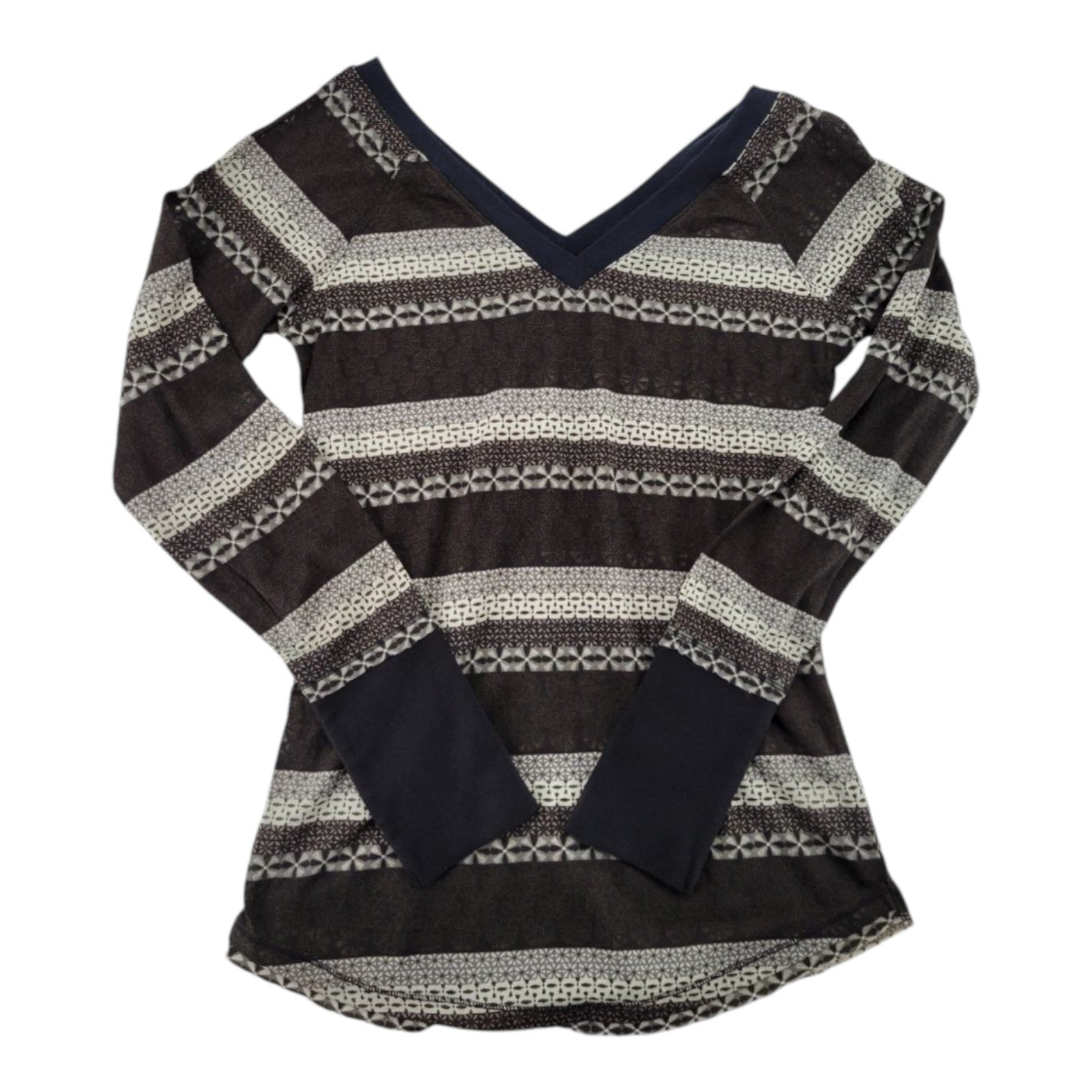 Miley Cyrus Max Azria Women's V-Neck Top Patterned Long Sleeve XL
