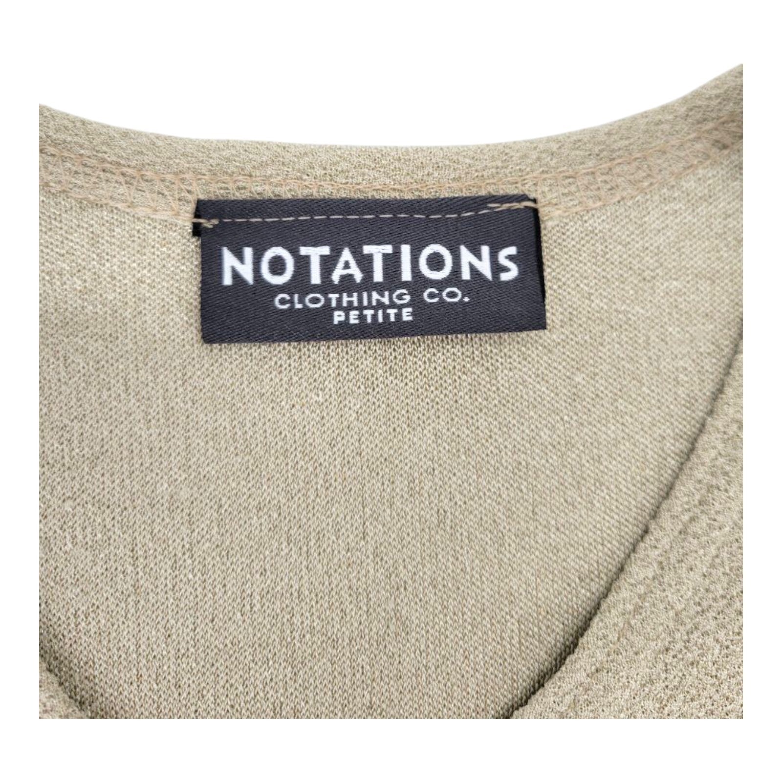 Notations Beige V Neck Stretch Pullover Top 3/4 Sleeve Petite Medium