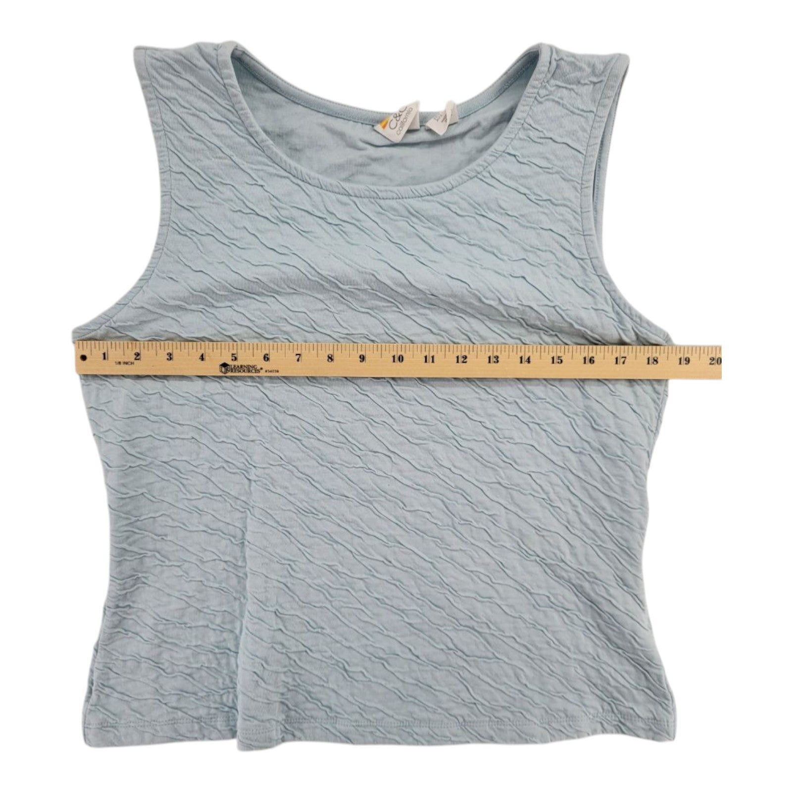 C&C California Women's Light Blue Textured Tank Top Casual Sleeveless L