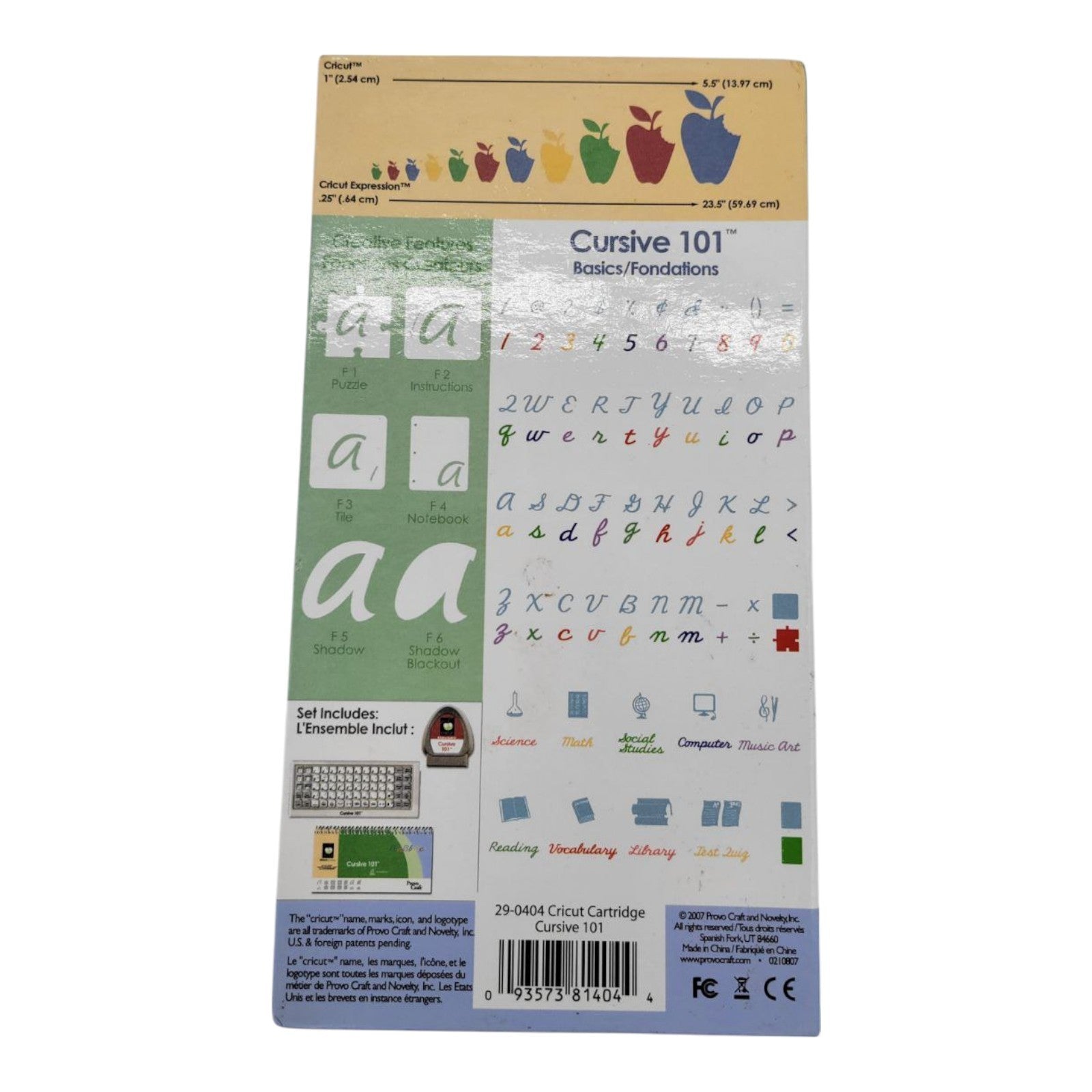 Cricut Cursive 101 with Box and Manual No Cartridge or Keyboard Template