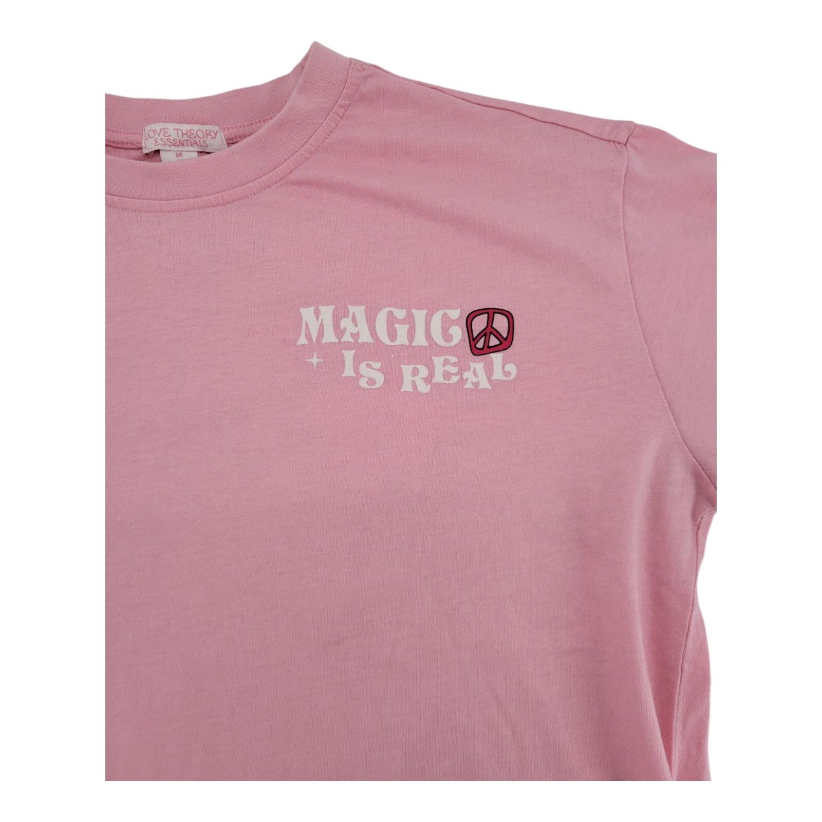 Love Theory Essentials Magic Is Real Graphic Pink T-Shirt Womens Size M
