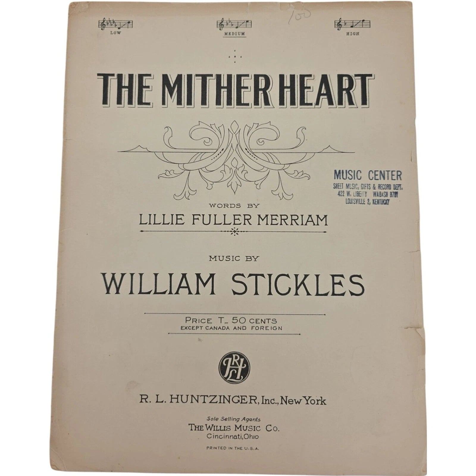 Vintage 1930s Sheet Music The Mither Heart by William Stickles