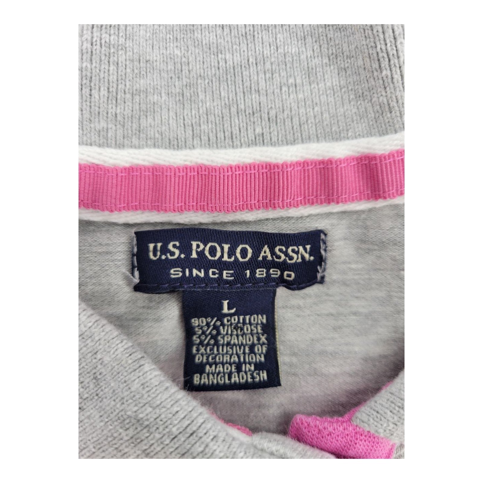 US Polo Assn Womens Pin Dot Print Grey Polo Shirt Short Sleeve Size L