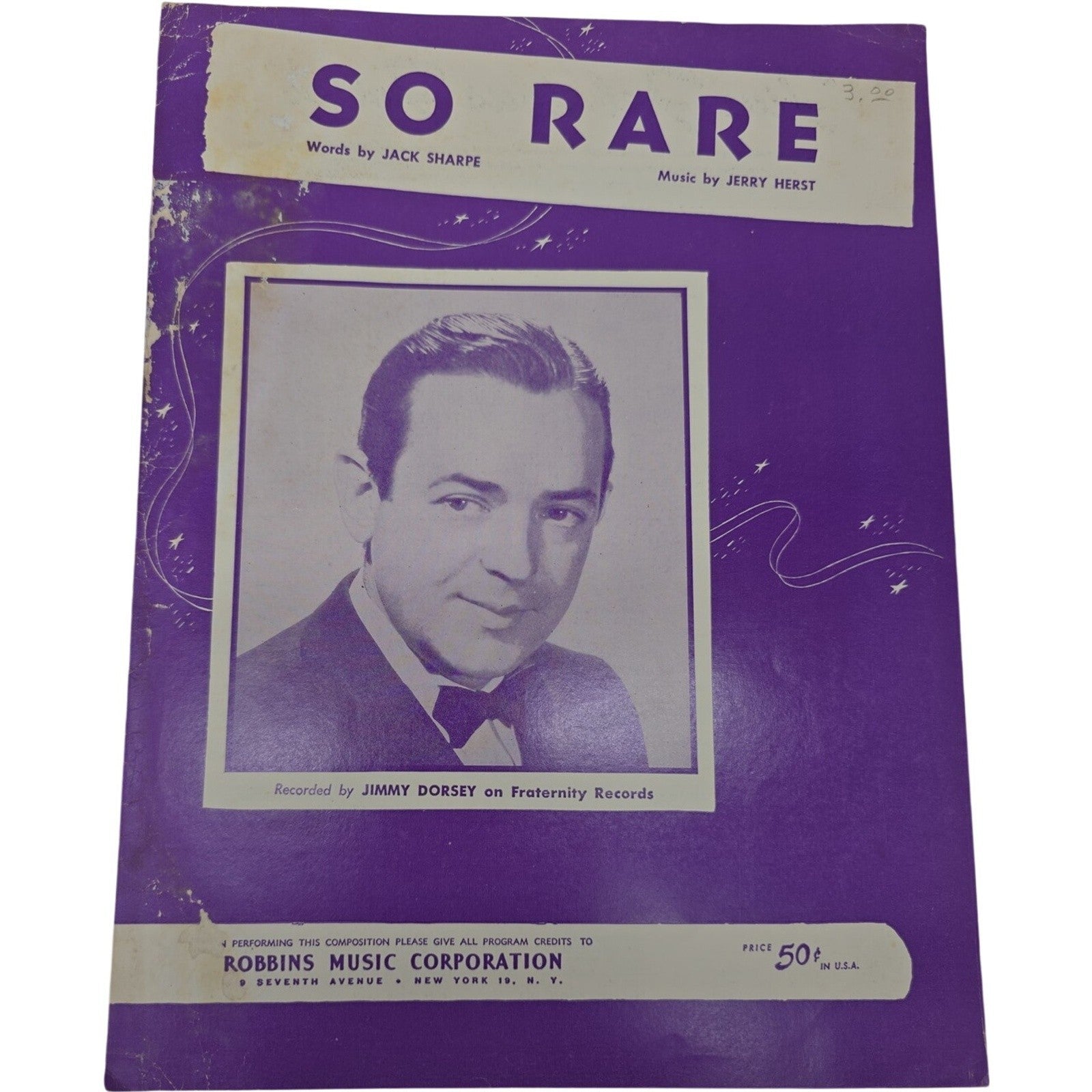 Vintage So Rare by Jack Sharpe & Jerry Herst Sheet Music 1937 feat Jimmy Dorsey