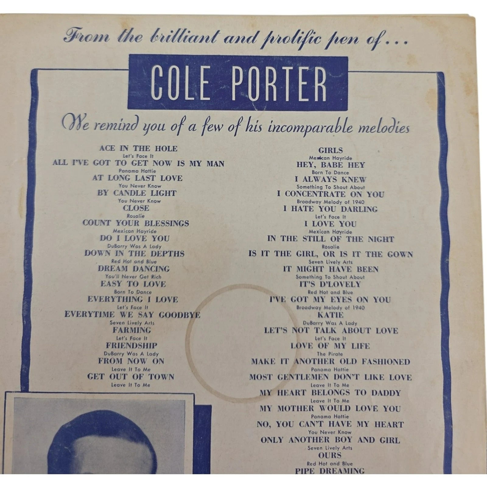 Kiss Me Kate A Musical Comedy by Cole Porter Vintage 1948 Sheet Music