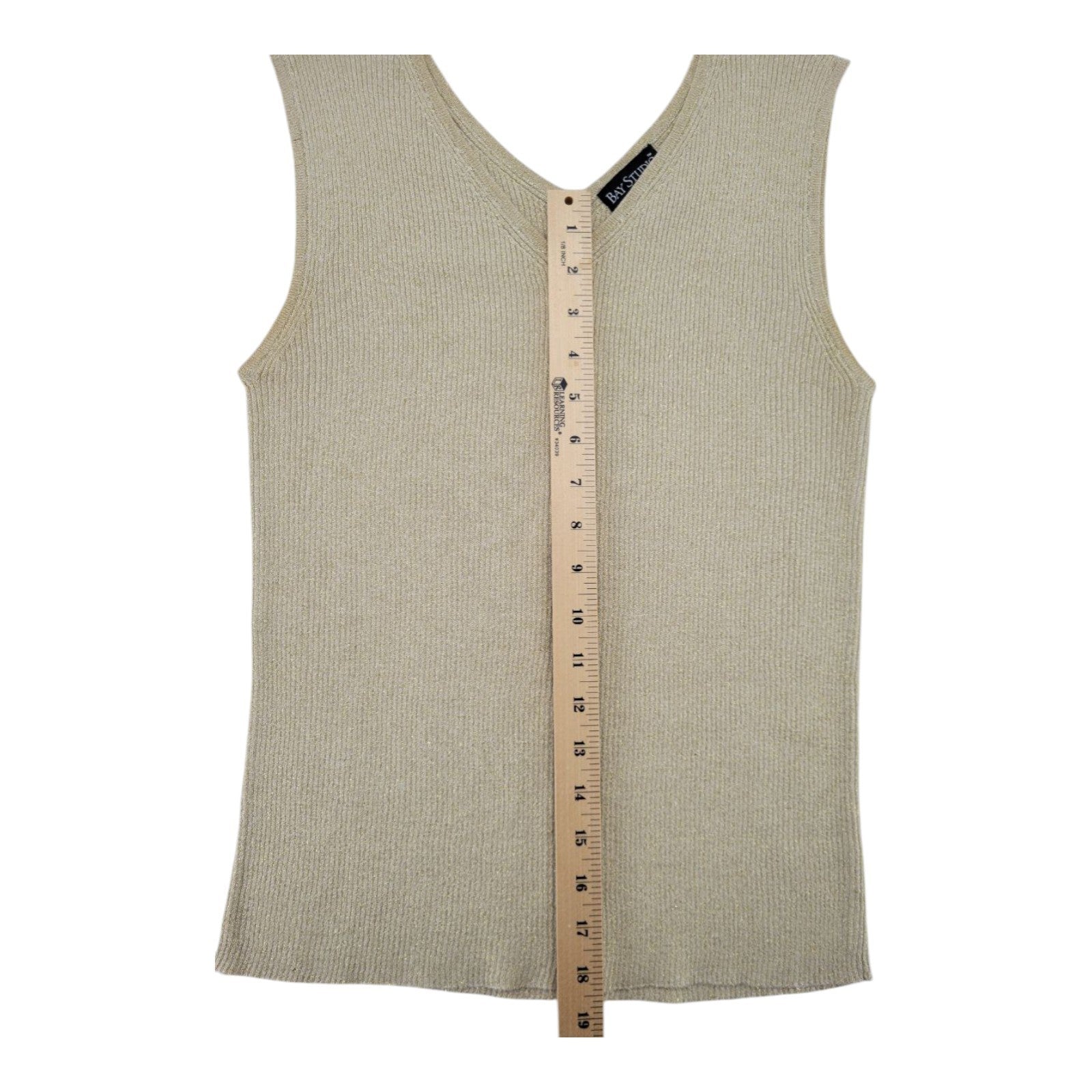 Bay Studio Career Petite Women's Gold Metallic Ribbed Knit Tank Top Sleeveless