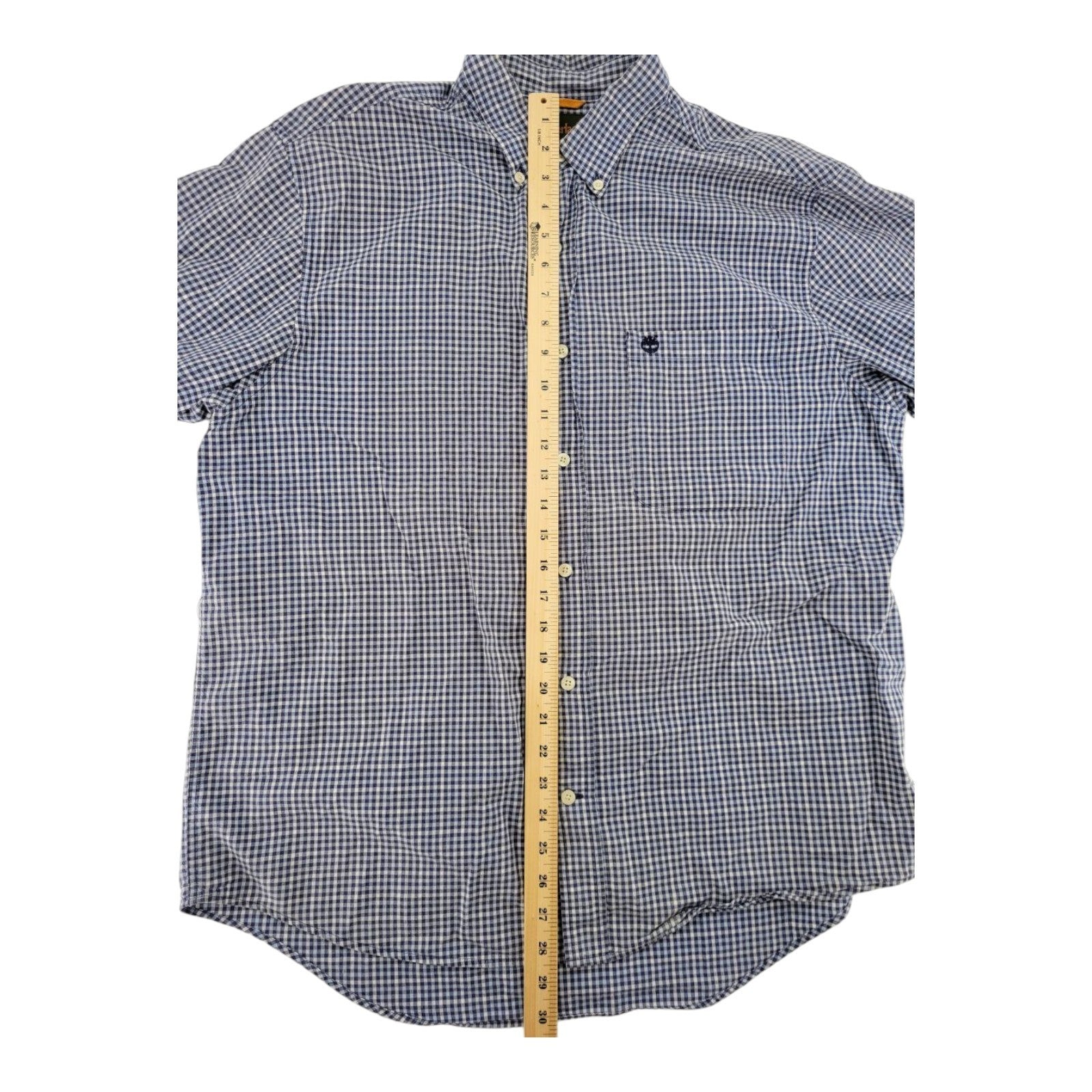 Timberland Mens Blue White Gingham Check Short Sleeve Shirt Size L