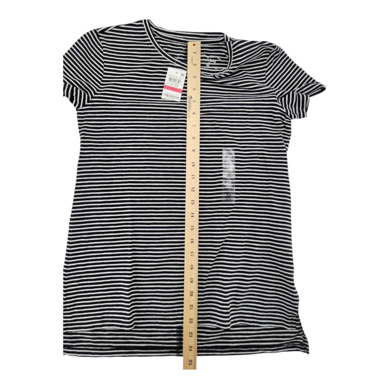 Maison Jules Women's Striped Tee XS Deep Black White Short Sleeve Top