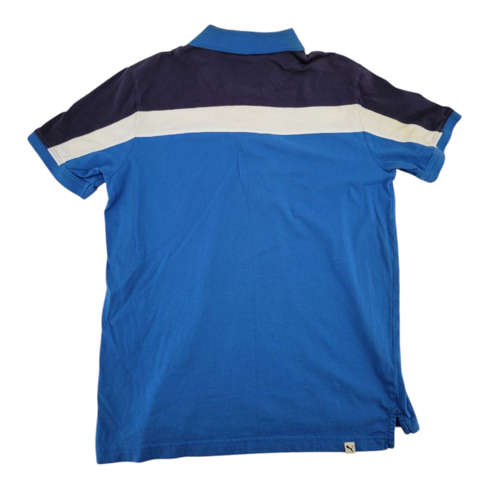 Puma Golf Polo Shirt Mens Blue White Colorblock Short Sleeve Logo Size Medium