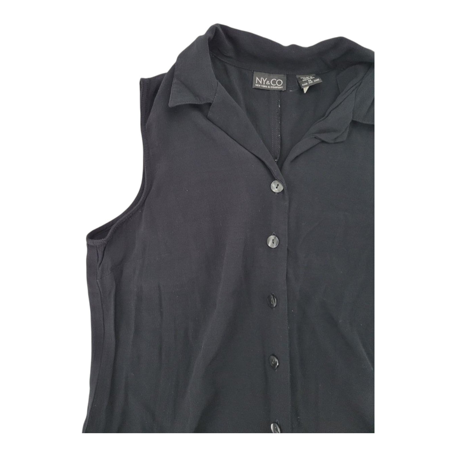 NY&Co Women's Black Sleeveless Collared Blouse Button Front Rayon Top Size M