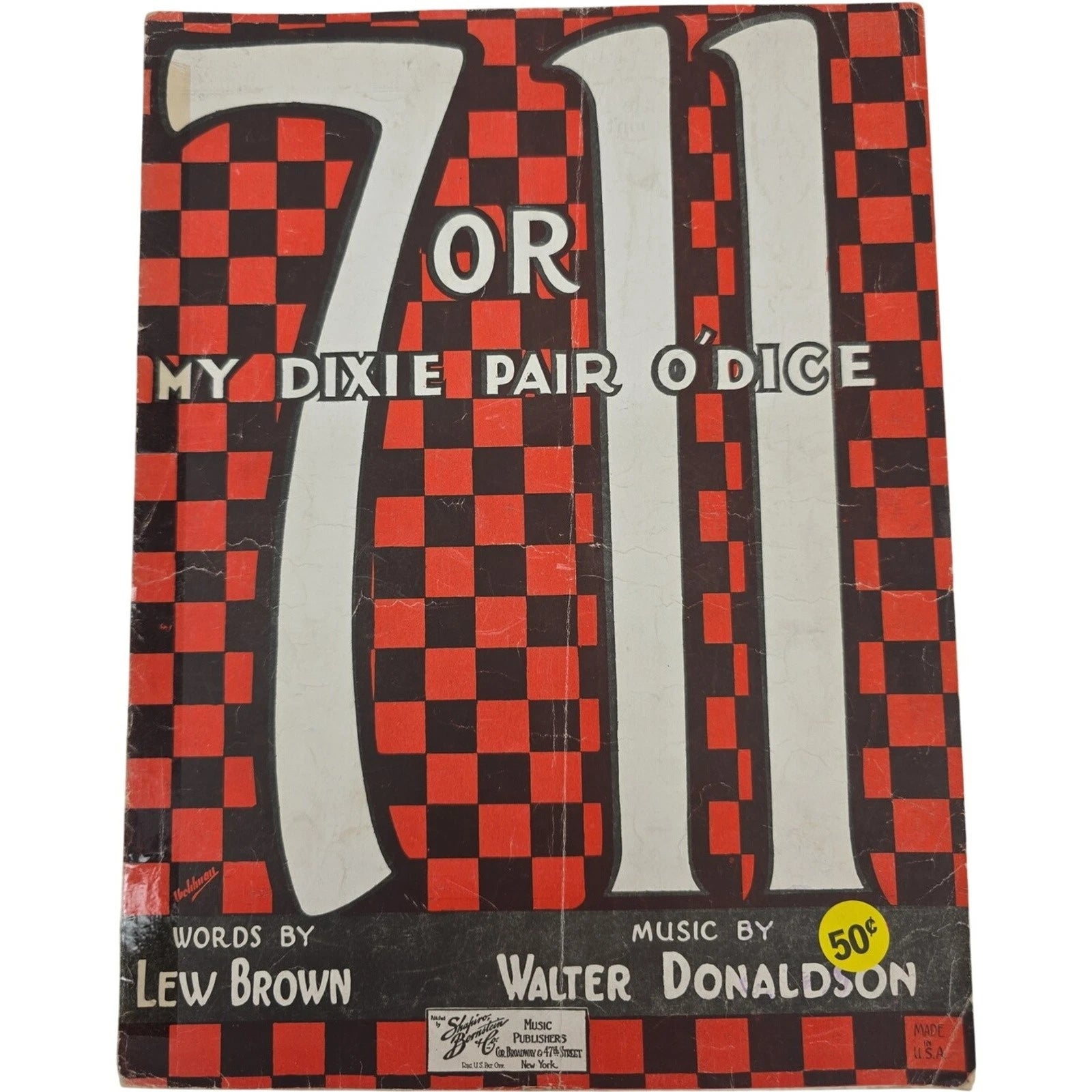 Vintage 1923 Sheet Music 7 or 11 My Dixie Pair o Dice by Brown & Donaldson