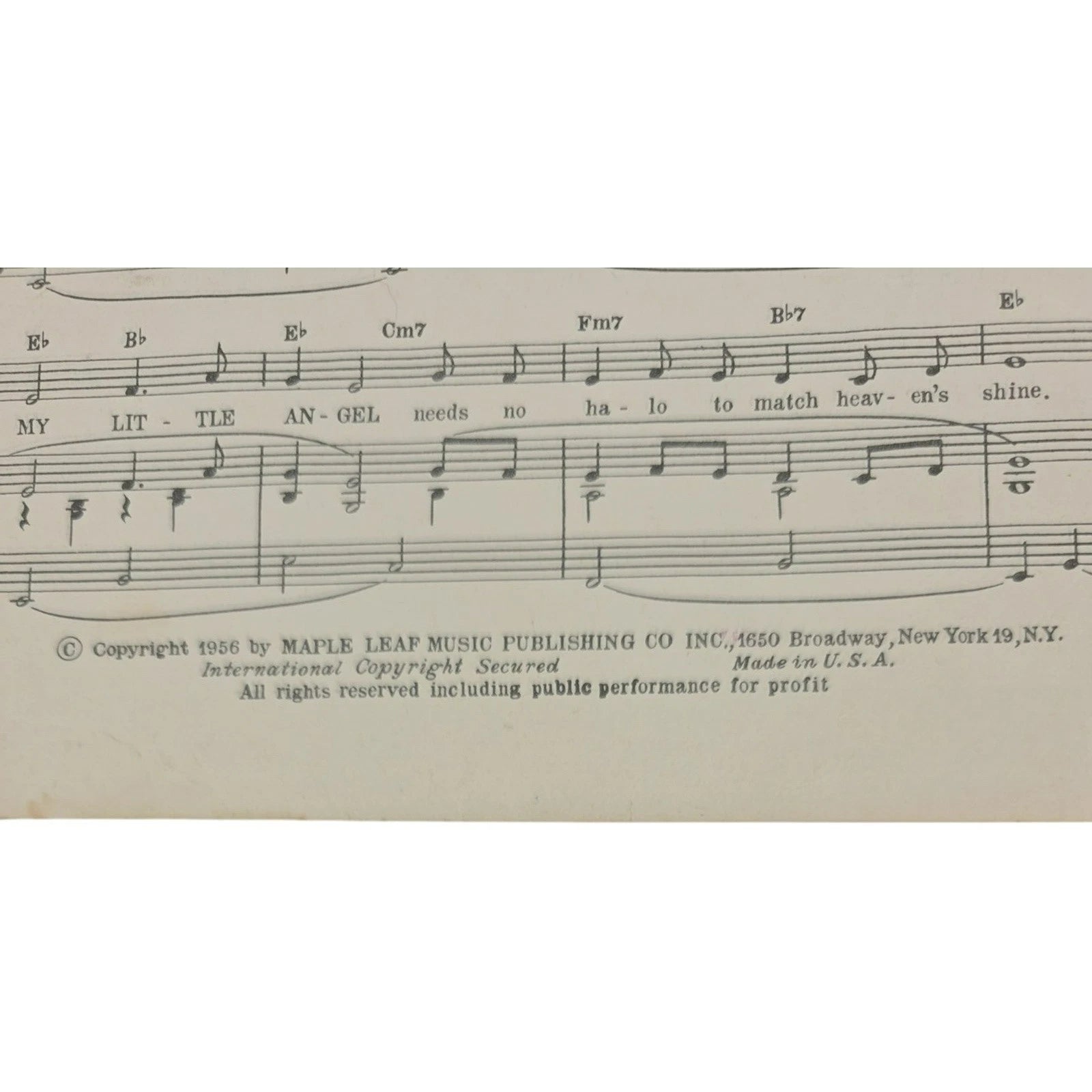 Vintage 1956 Sheet Music My Little Angel by Dazz Jordan & Gordon Charles