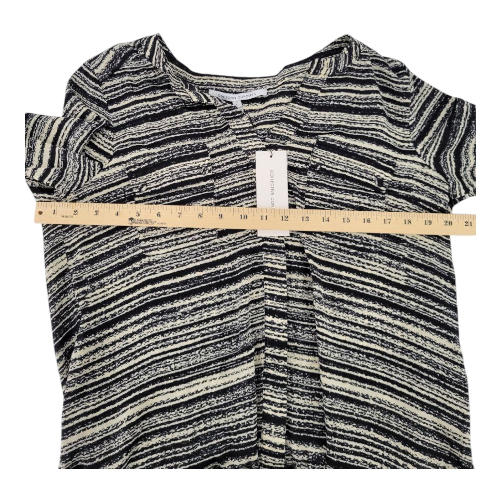 Collective Concepts Womens Split Neck Tunic Top Striped Long Sleeve Size L