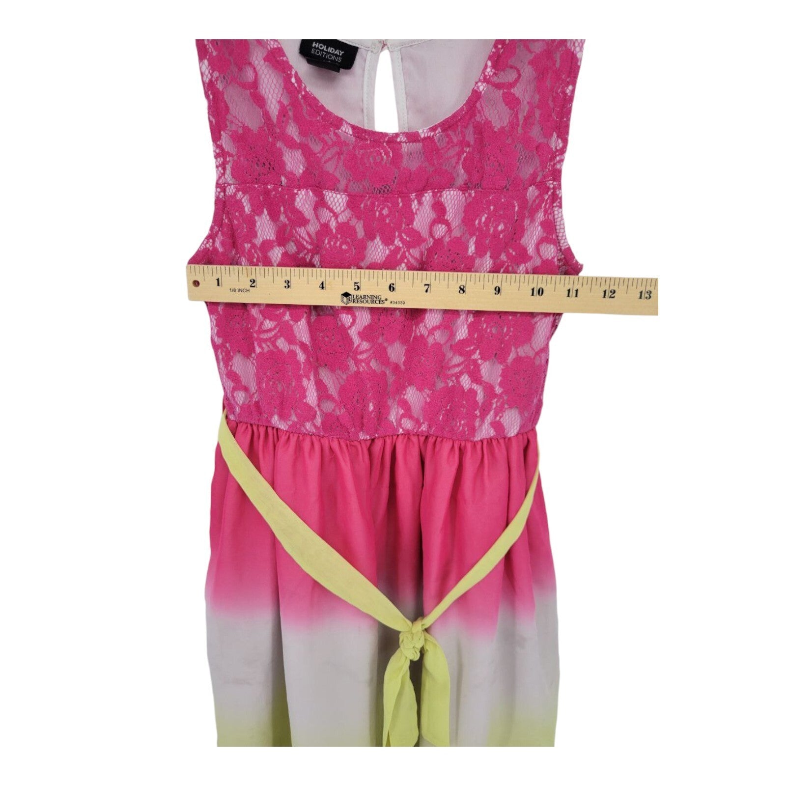 Holiday Editions Ombre Dress Girls Pink Yellow Sleeveless Lace Top Size L 10/12