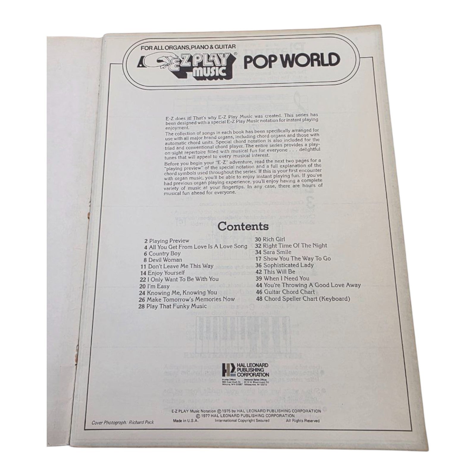 E-Z Play Music 65 Pop World for All Organs Piano & Guitar Vintage Music Book