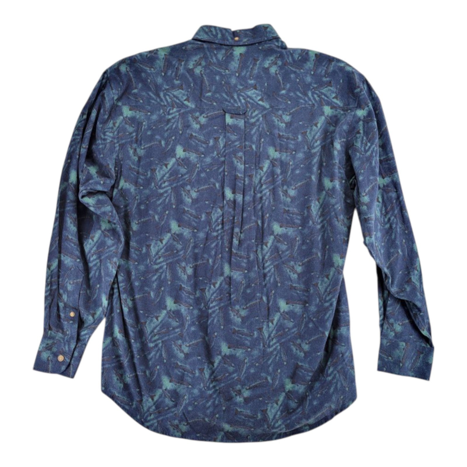 Bill Blass Blue Abstract Fish Print Button-Up Shirt Long Sleeve Men's Size M