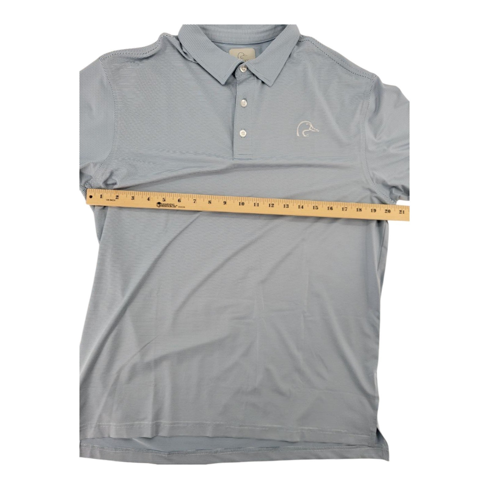 Ducks Unlimited Mens Polo Shirt White Blue Striped Short Sleeve Size M