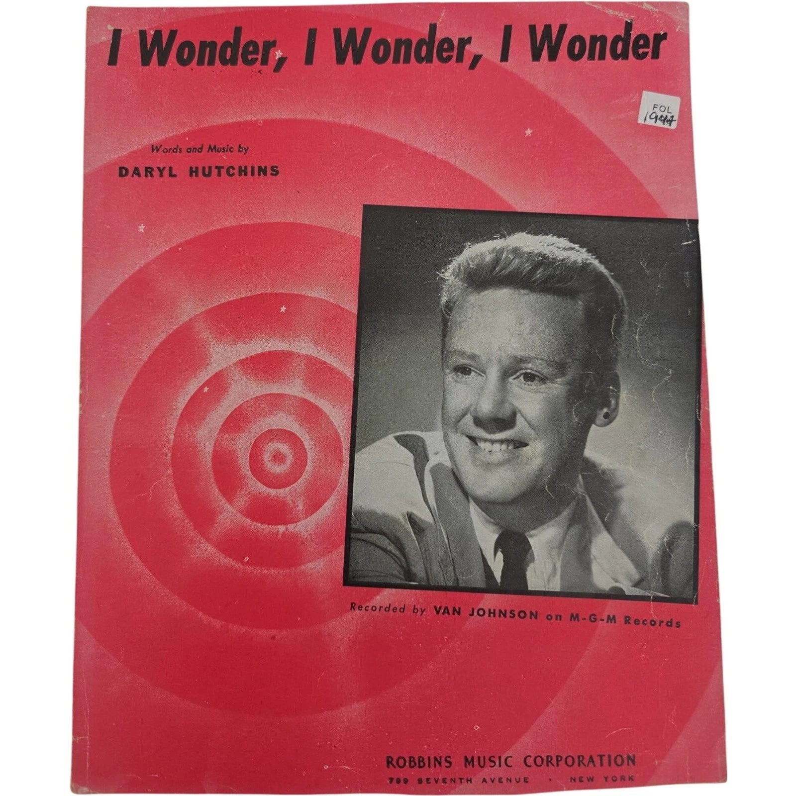 I Wonder, I Wonder, I Wonder Recorded by Van Johnson 1947 Vintage Sheet Music