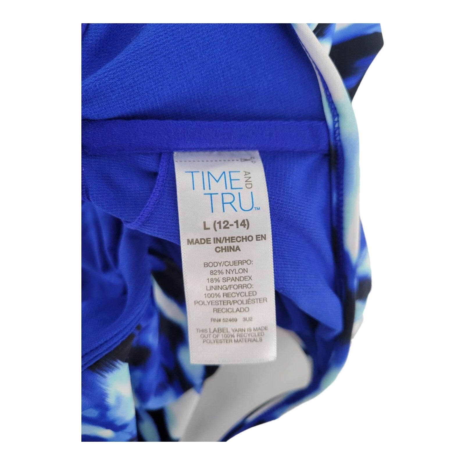 Time and Tru Blue Tie Dye High Waist Bikini Bottoms Tankini Top Set L 12-14