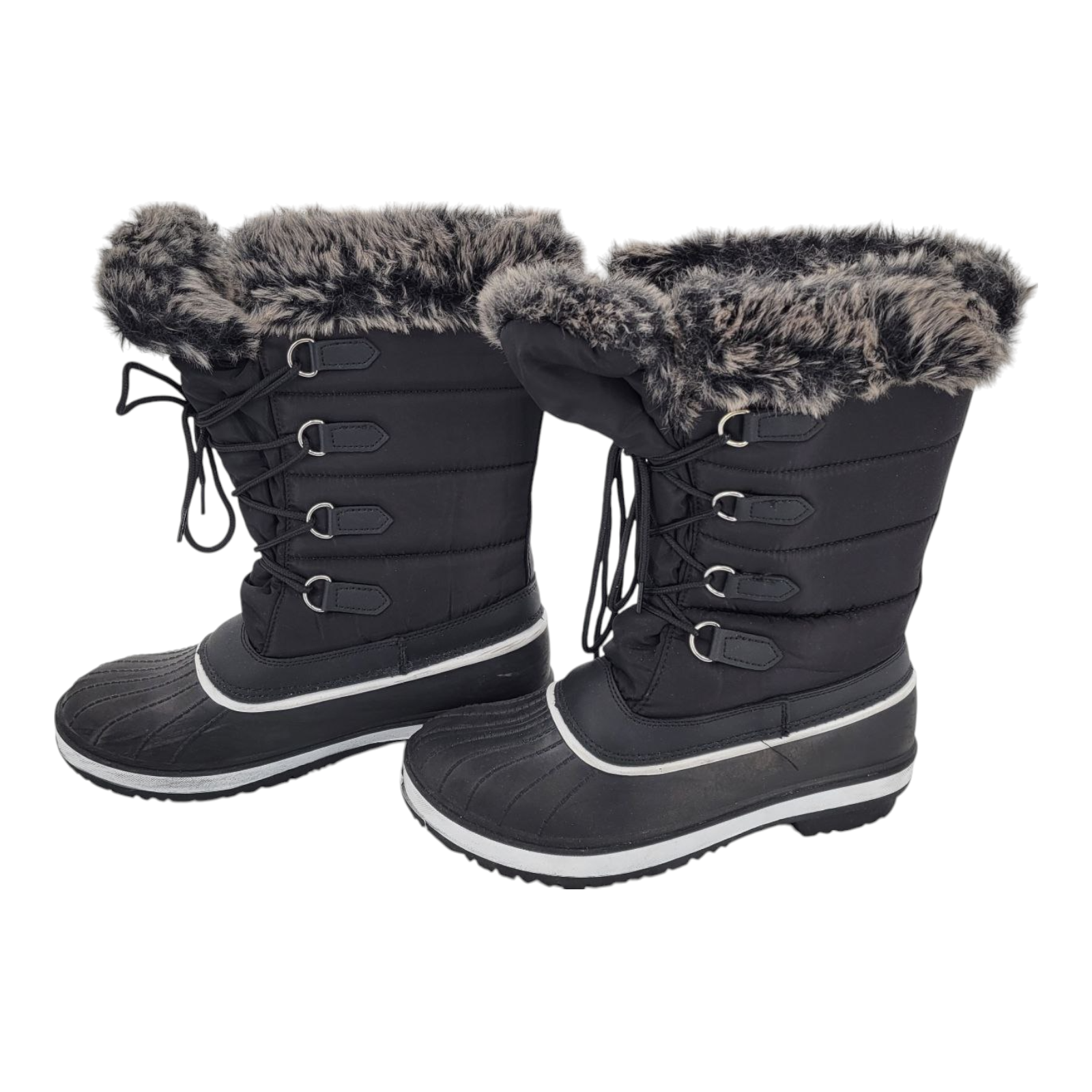 Unbranded Simulated Fur Black Winter Lace Up Boots Size 8