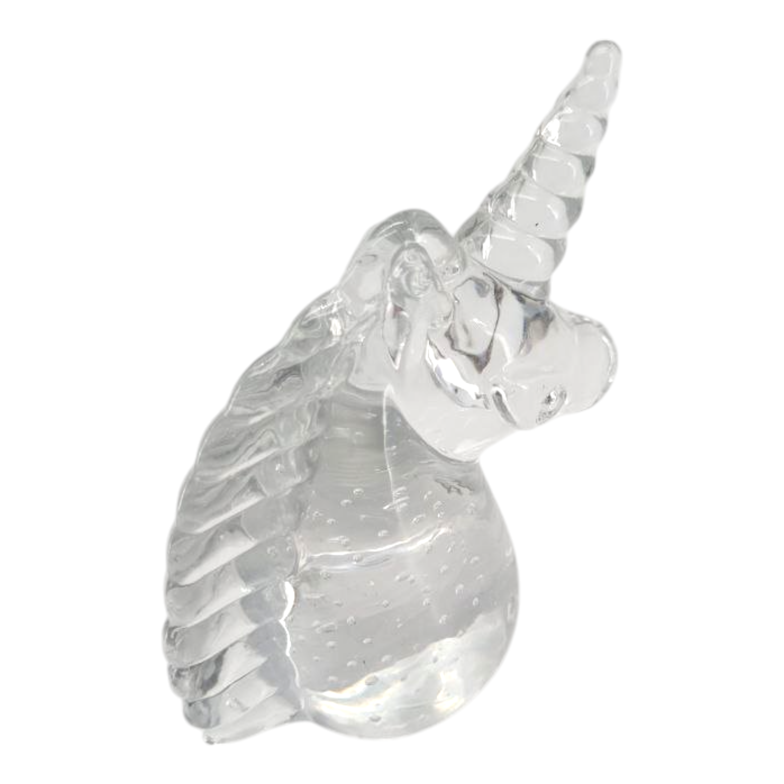 Vintage Clear Art Glass Unicorn Figurine Paper Weight Controlled Bubbles