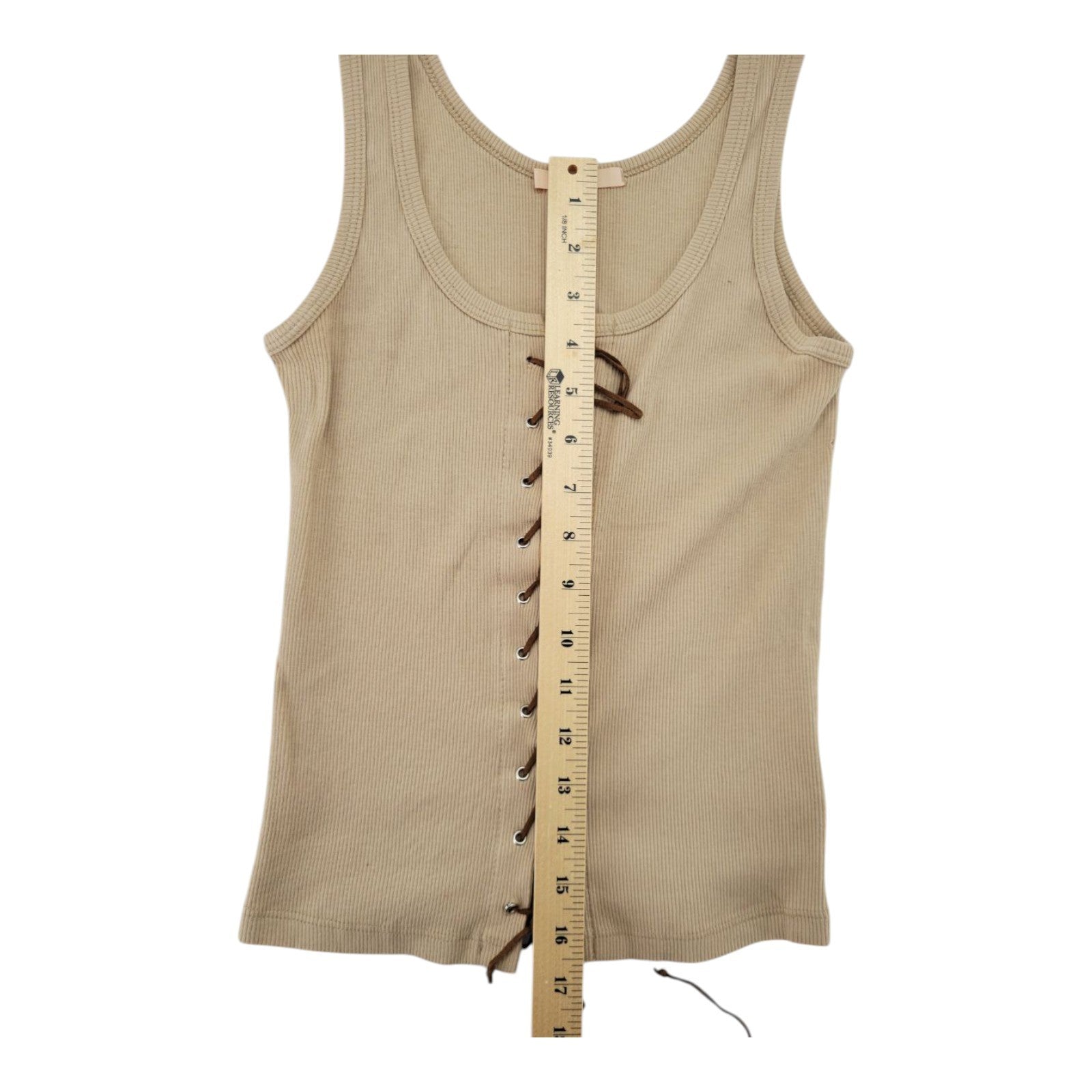 Forever 21 Women's Beige Ribbed Lace-Up Tank Top Sleeveless Fitted Size S