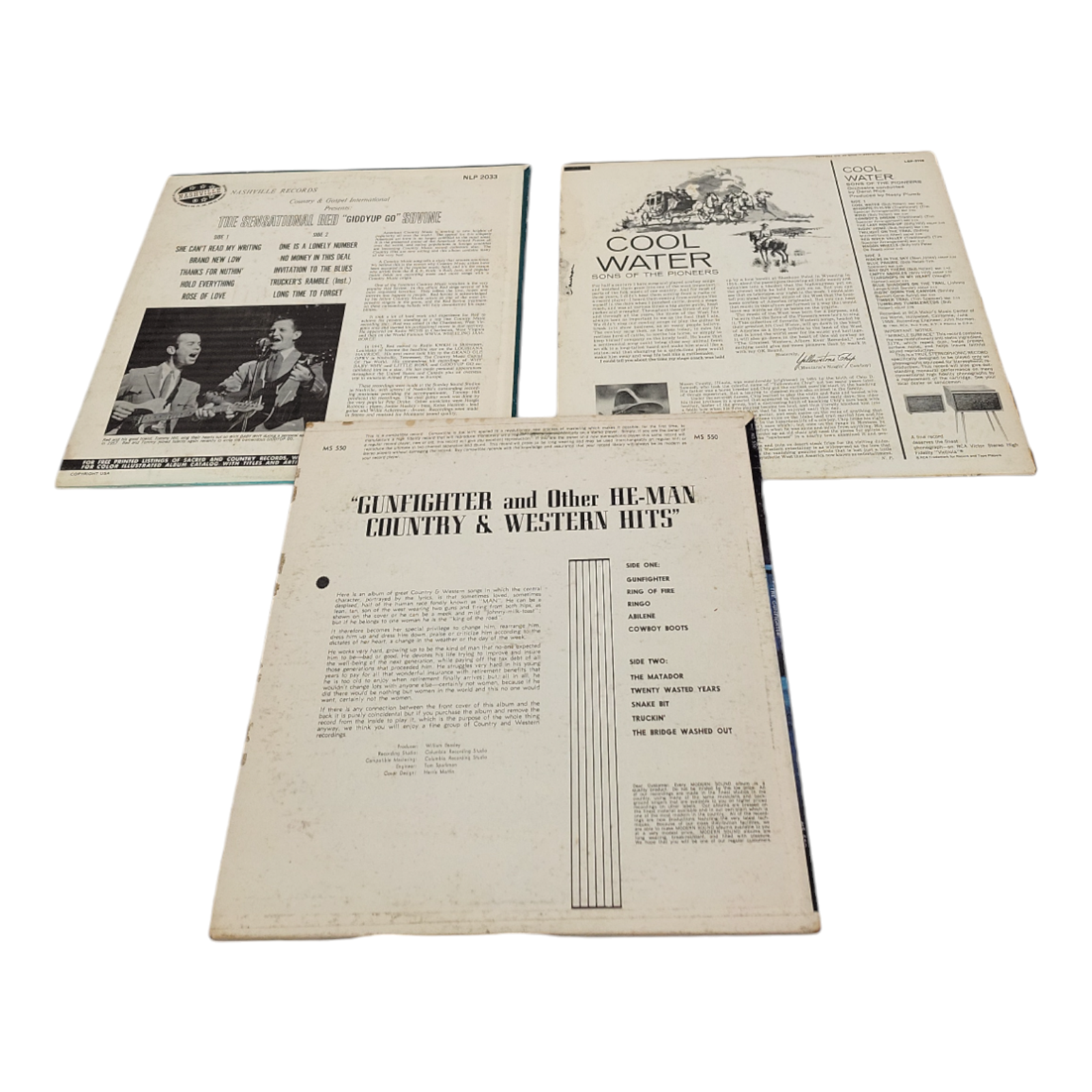 Vintage Red Sovine Sons of the Pioneers Gunfighter Vinyl LP 3 Record Bundle