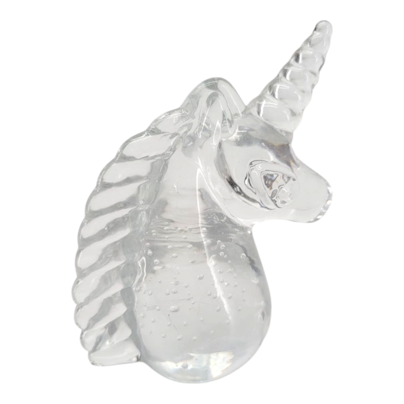 Vintage Clear Art Glass Unicorn Figurine Paper Weight Controlled Bubbles