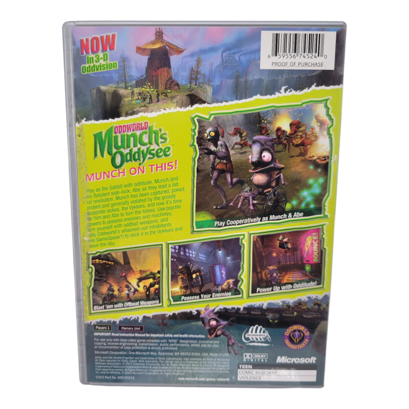 Xbox Oddworld Munchs Oddysee Platinum Hits 2002 Game with Case Manual