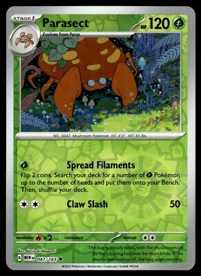 Pokemon 2023 Scarlet & Violet 151 Parasect Reverse Holo Uncommon #47 Near Mint