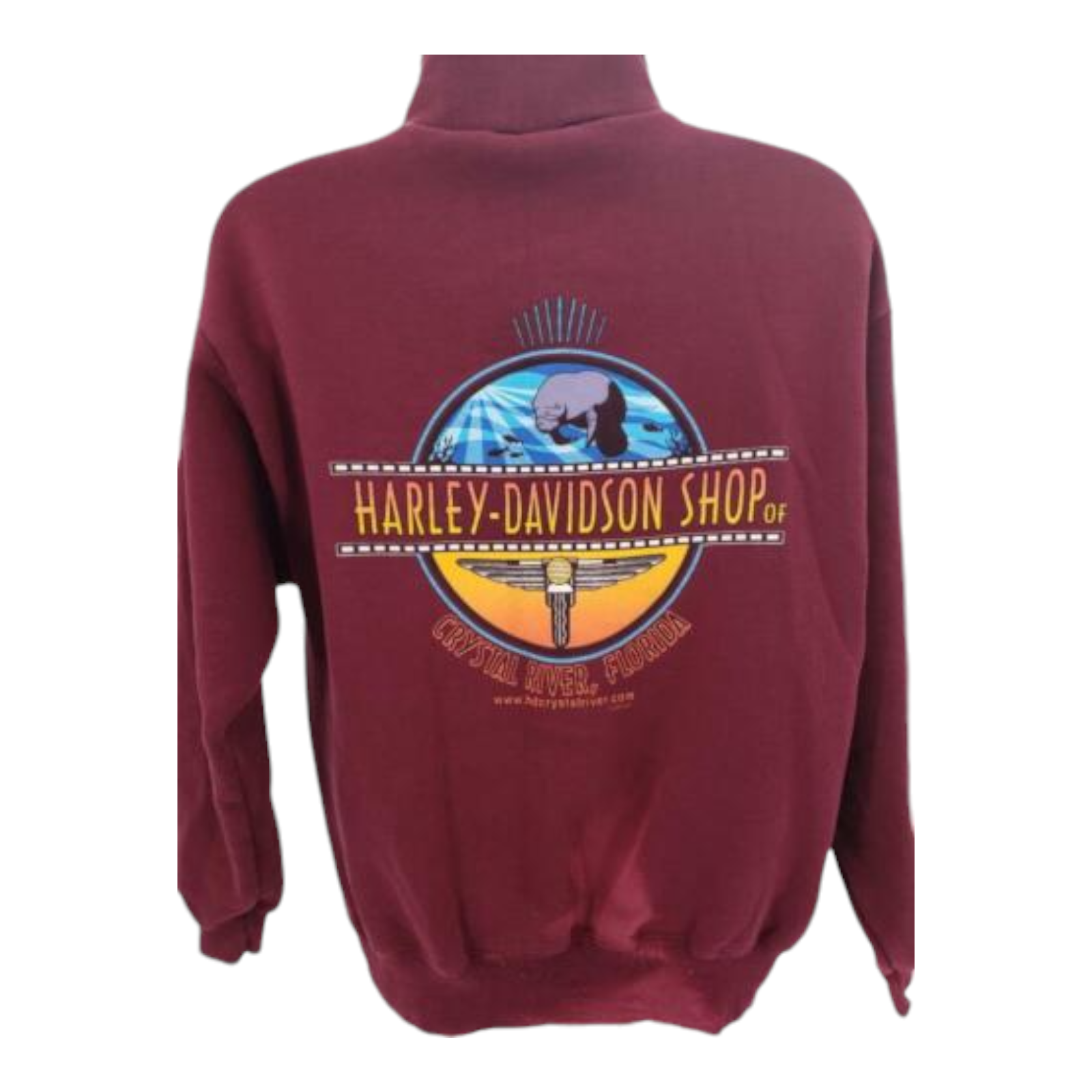 Vtg Harley Davidson Crystal River FL Mens Maroon 1/4 Zip Sweatshirt Size L