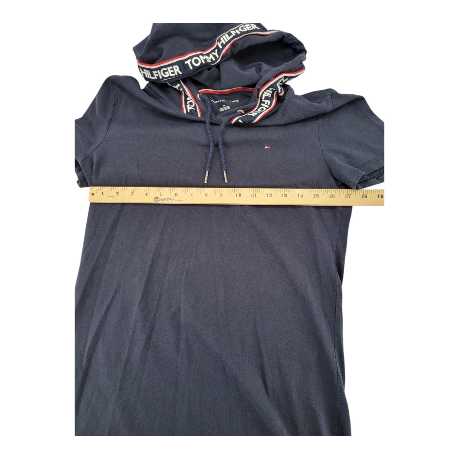 Tommy Hilfiger Navy Hooded T-Shirt Dress Logo Drawstring Size Medium