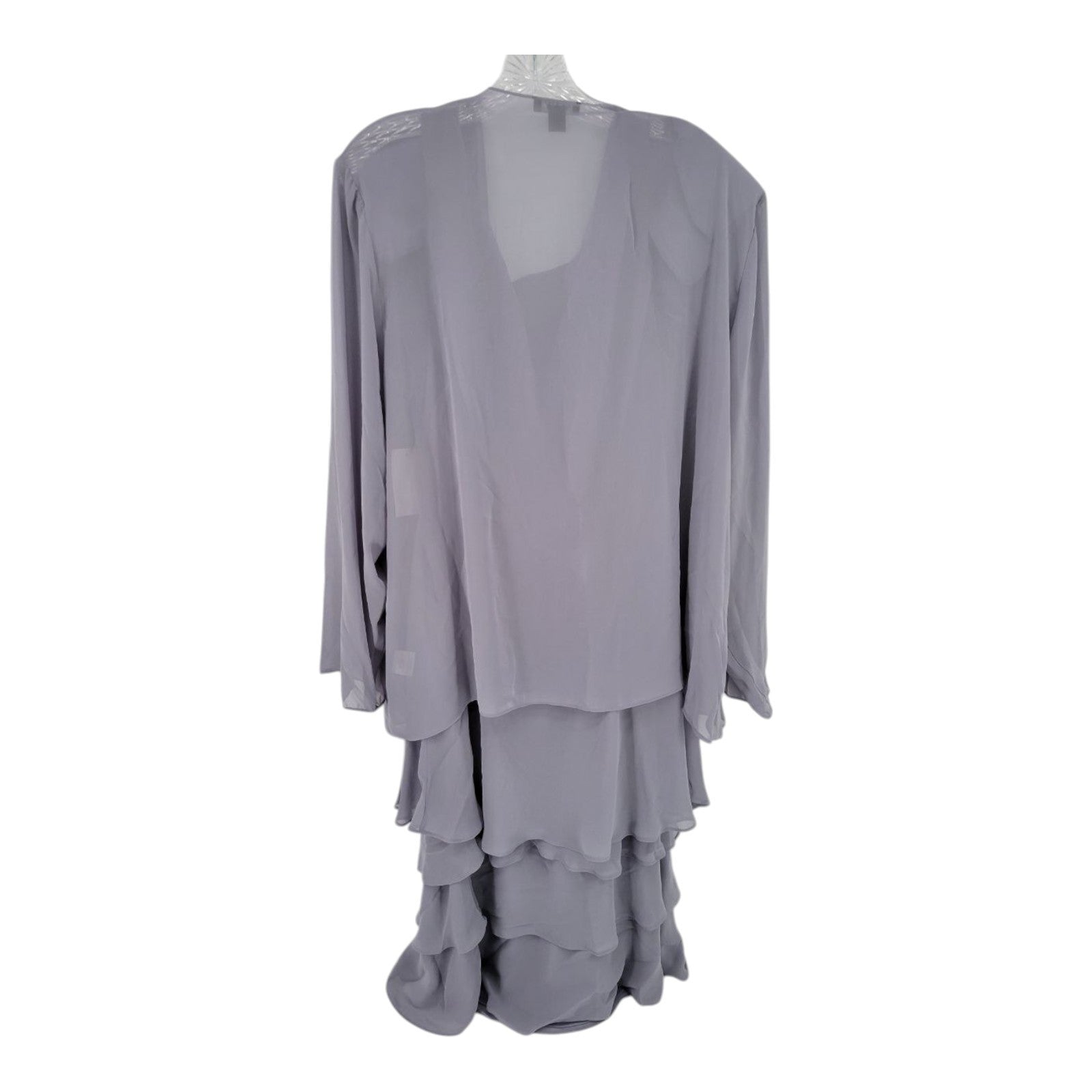 SLNY Womens 2 Piece Chiffon Jacket Dress Set Beaded Concrete Lavender 24W