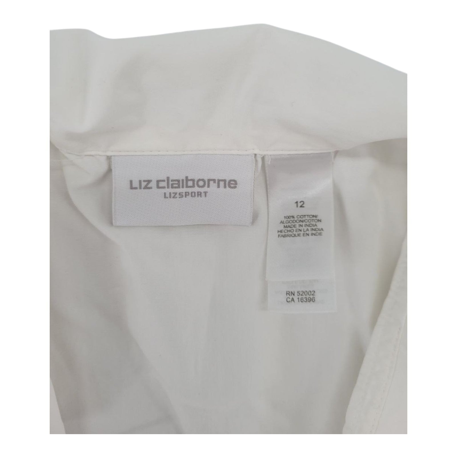 Liz Claiborne LizSport Women White Sleeveless Collared Tie Front Blouse Size 12