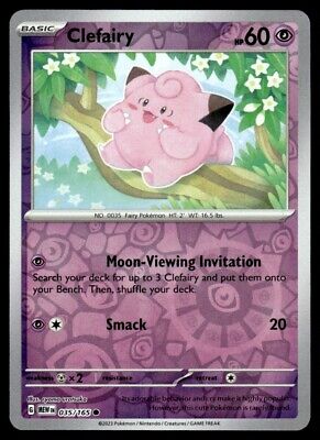 Pokemon 2023 Scarlet & Violet 151 Clefairy Reverse Holo Common #35 Near Mint