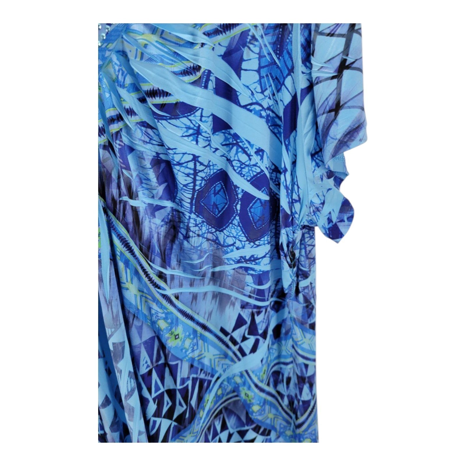 APT 9 Women's Blue Geometric V-Neck Dress Embellished Short Sleeve 2X