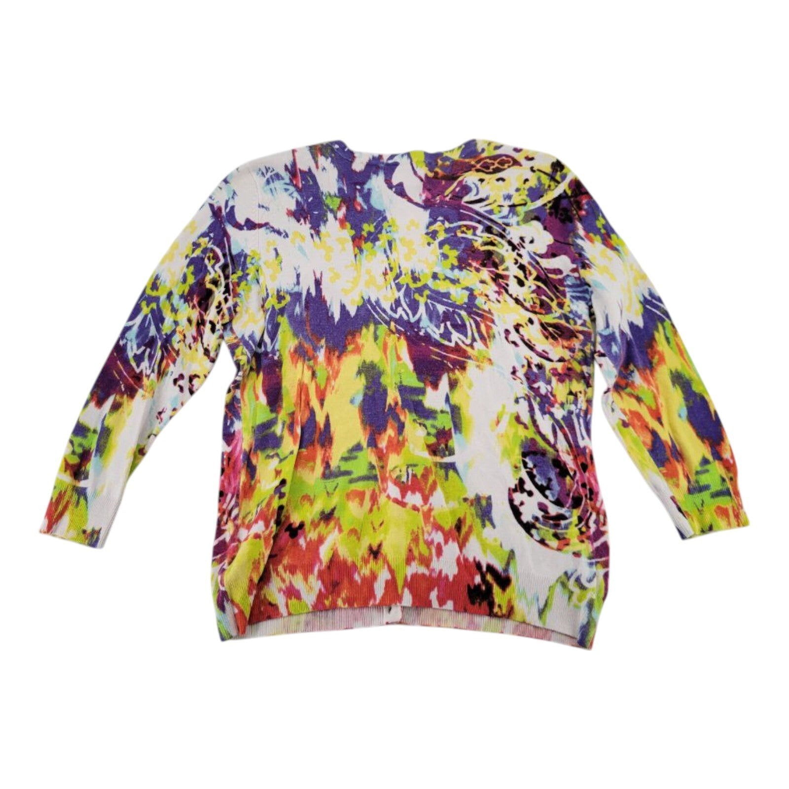 Joseph A Petite Multicolor Abstract Print Button Front Cardigan Sweater Size PM