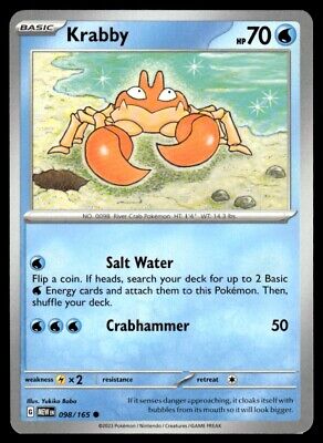 Pokemon 2023 Scarlet & Violet 151 Krabby Common #98 Near Mint Card