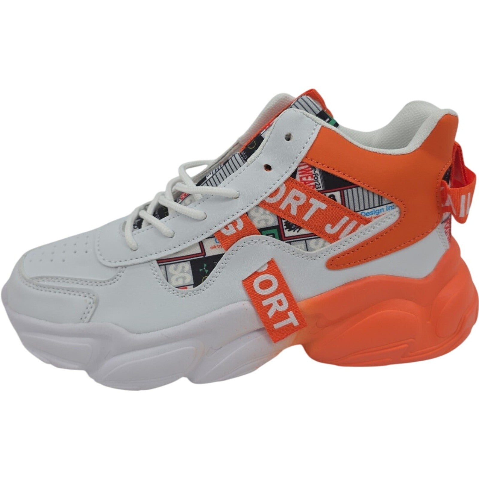 Fashion Casual White Orange High Top Chunky Sneakers Size 39 Sport Shoes