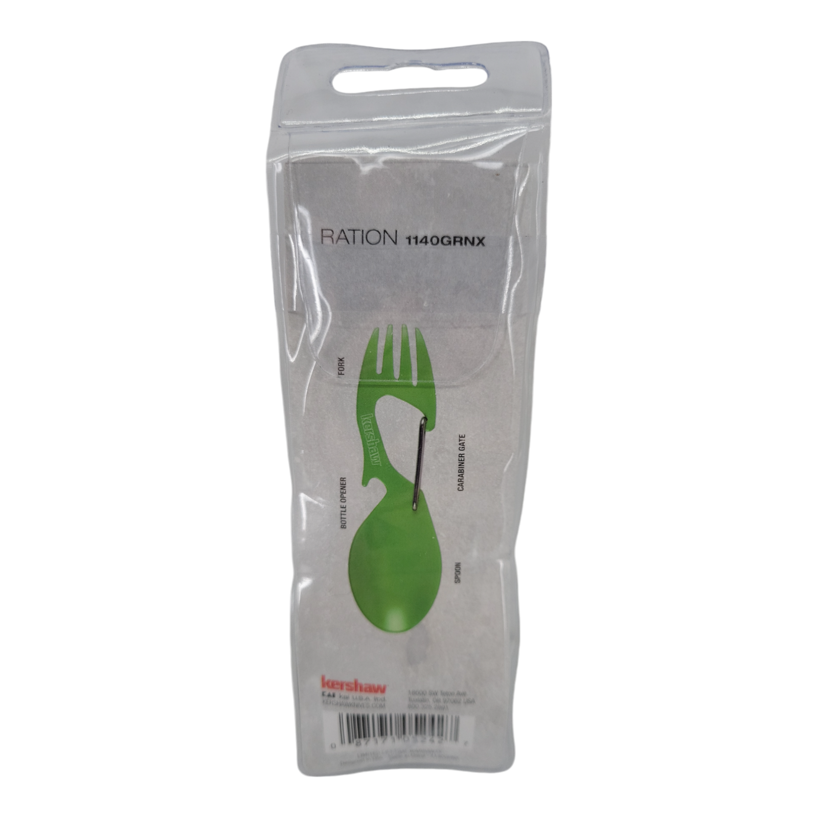 Kershaw Ration Eating Tool Green Fork Spoon Bottle Opener with Carabiner