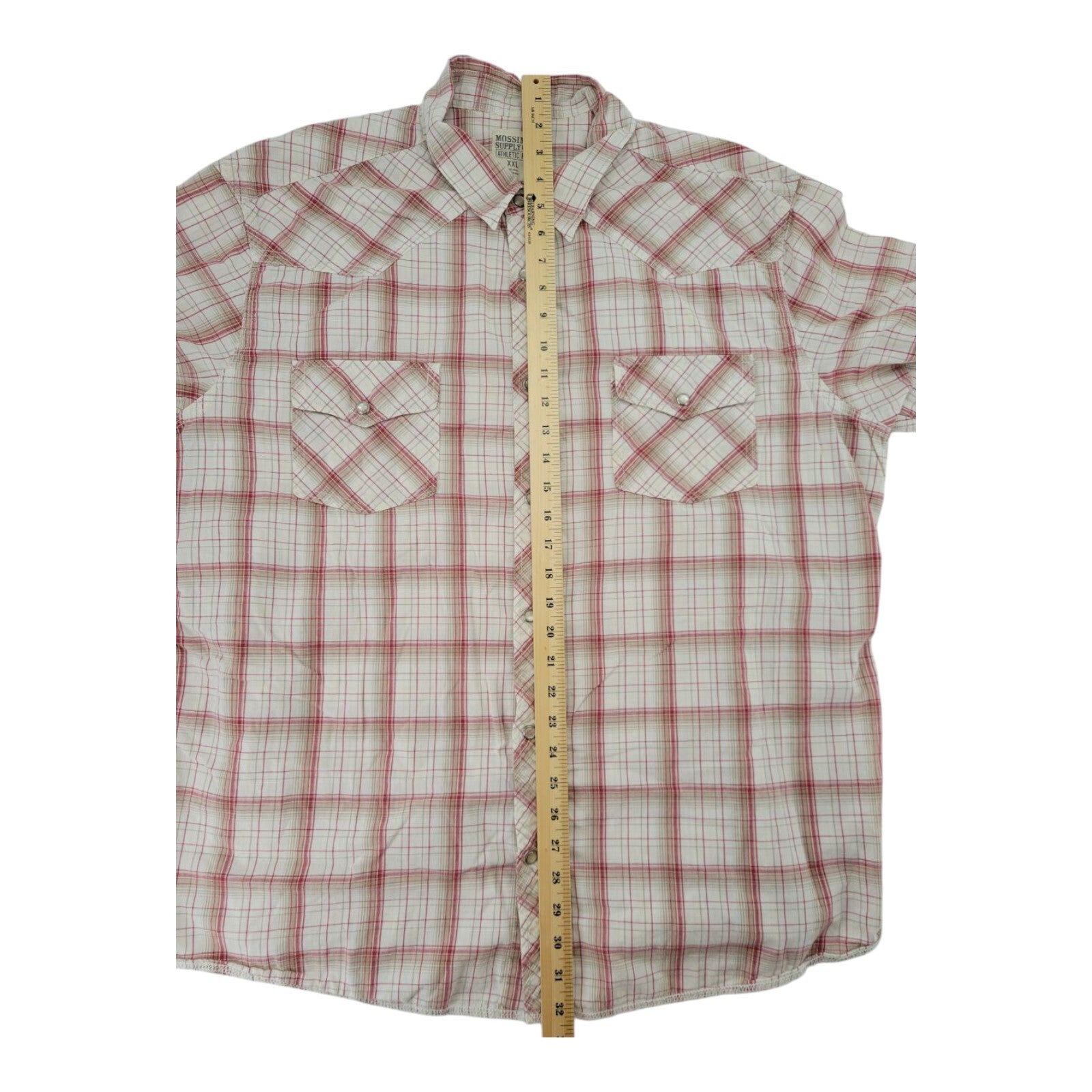 Mossimo Supply Co Athletic Fit Mens Short Sleeve Plaid Pearl Snap Shirt XXL