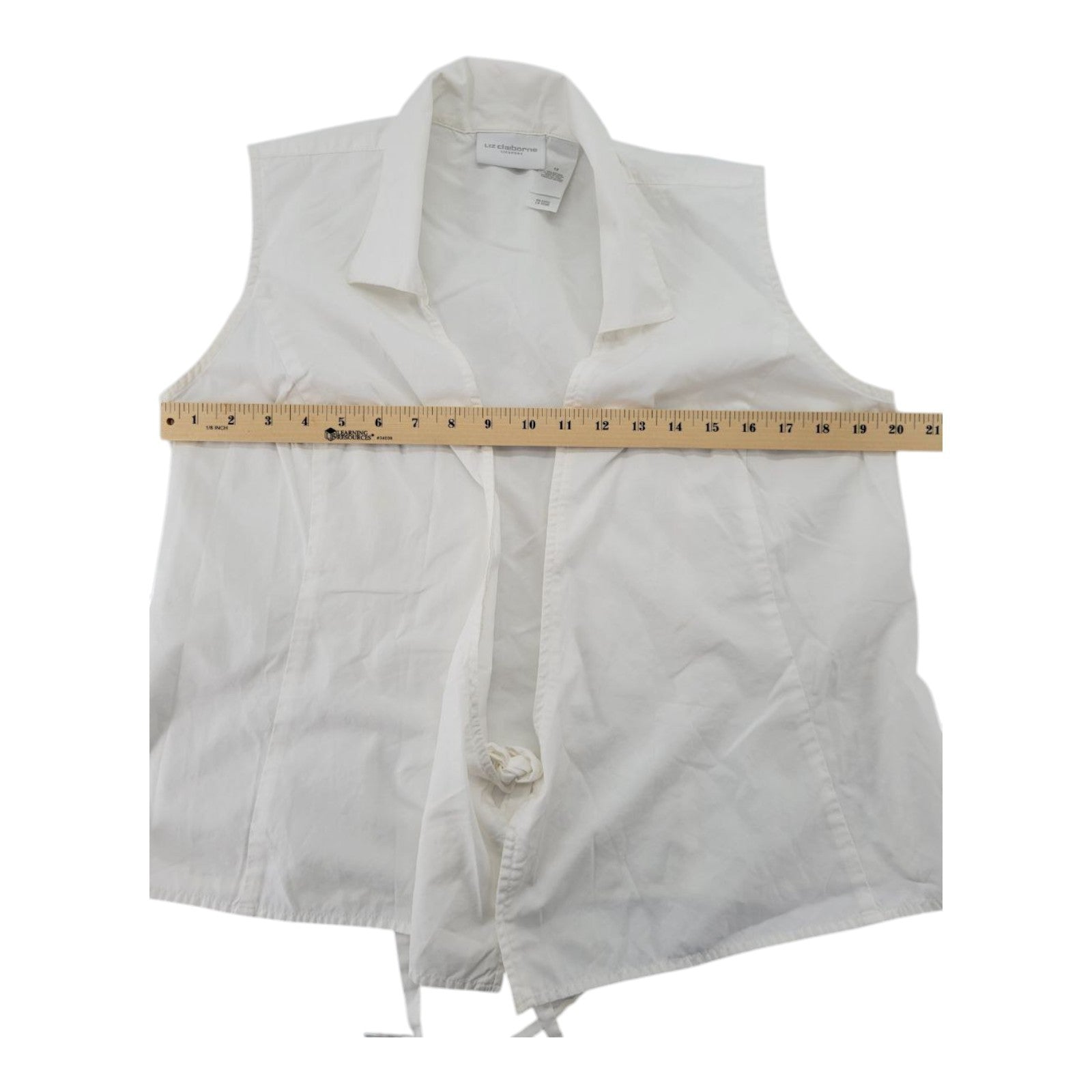 Liz Claiborne LizSport Women White Sleeveless Collared Tie Front Blouse Size 12