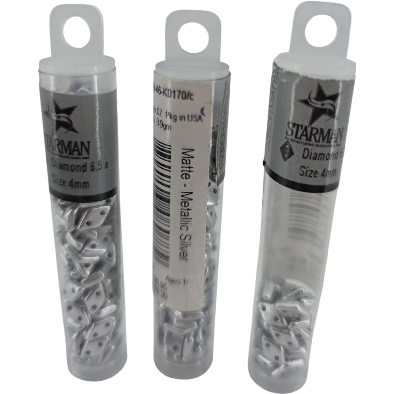 Starman CzechMates Diamond Beads Matte Metallic Silver 6.5x4mm Tube