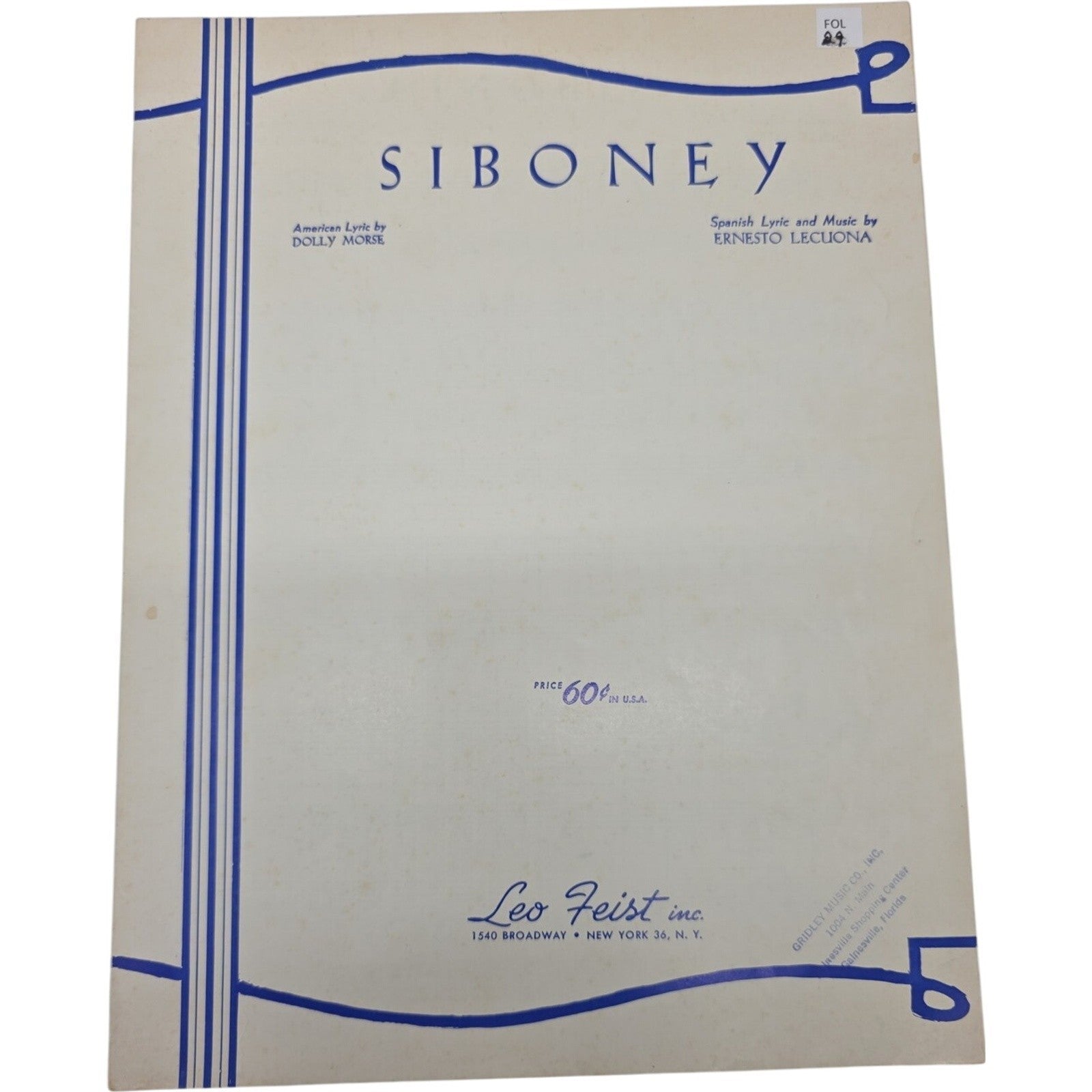 1929 Siboney Vintage Sheet Music Lyric & Music by Ernesto Lecuona & Dolly Morse