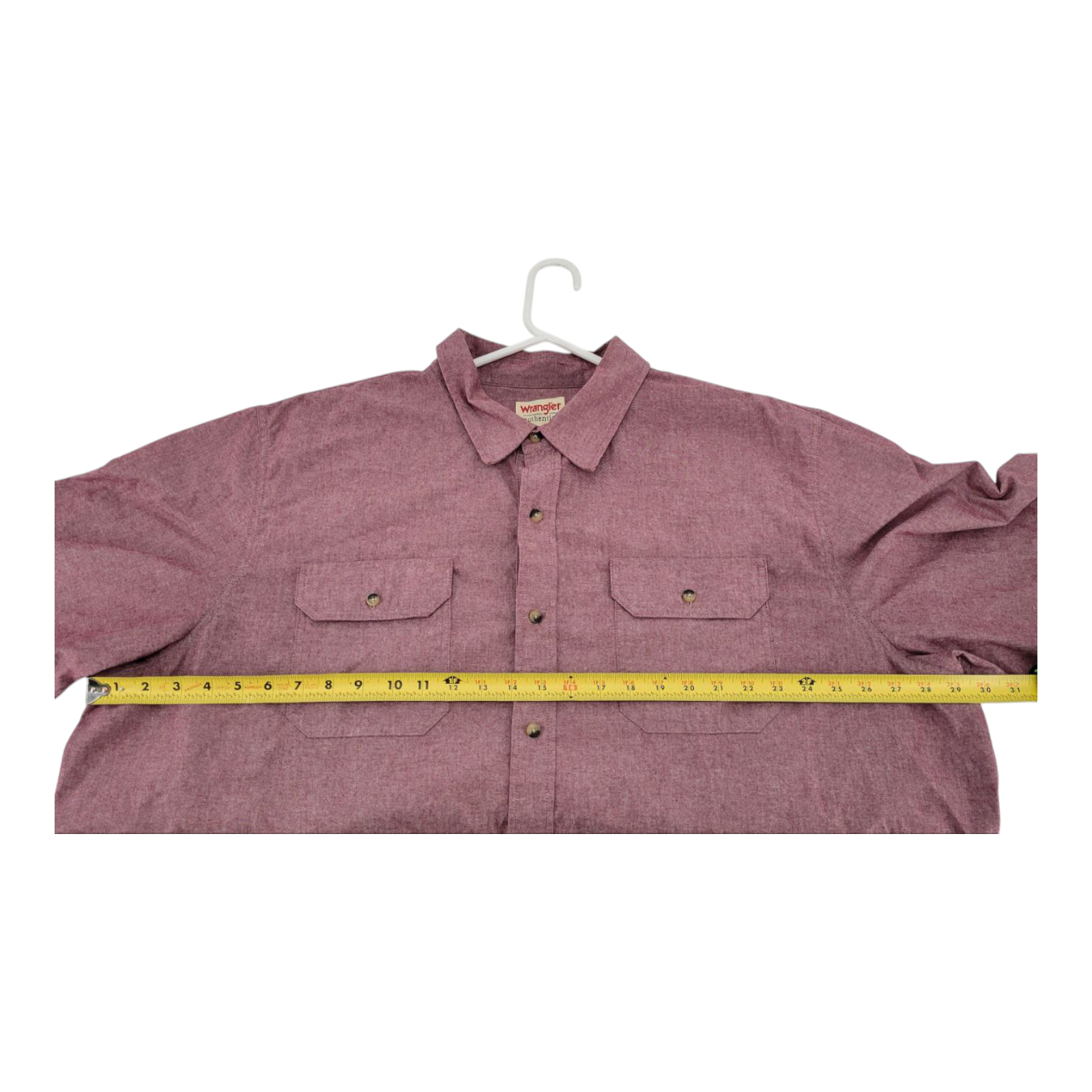 Wrangler Authentics Mens Short Sleeve Button Up Shirt Red Chambray 3XL