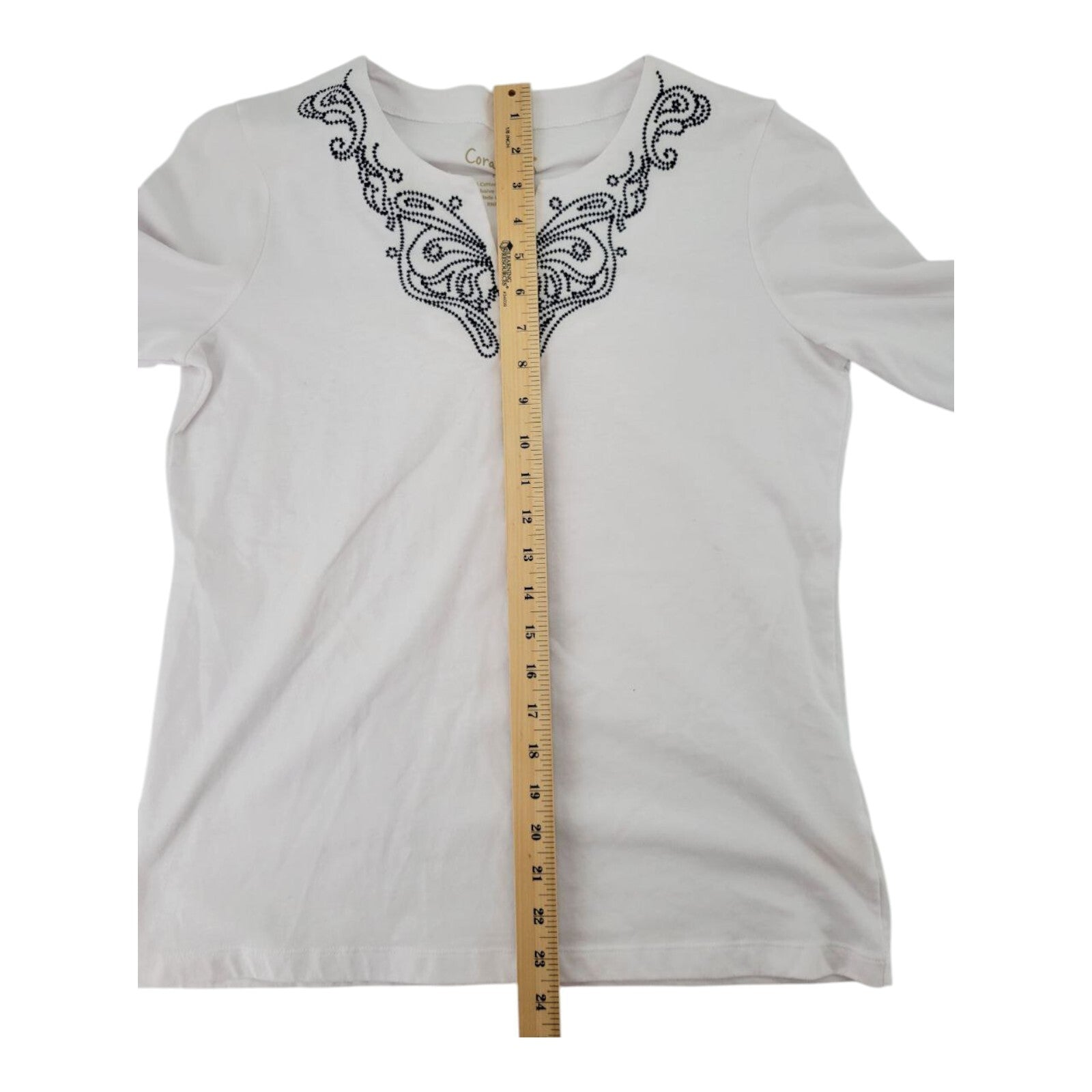 Coral Bay Petit White Embellished V Neck 3/4 Sleeve Top PM