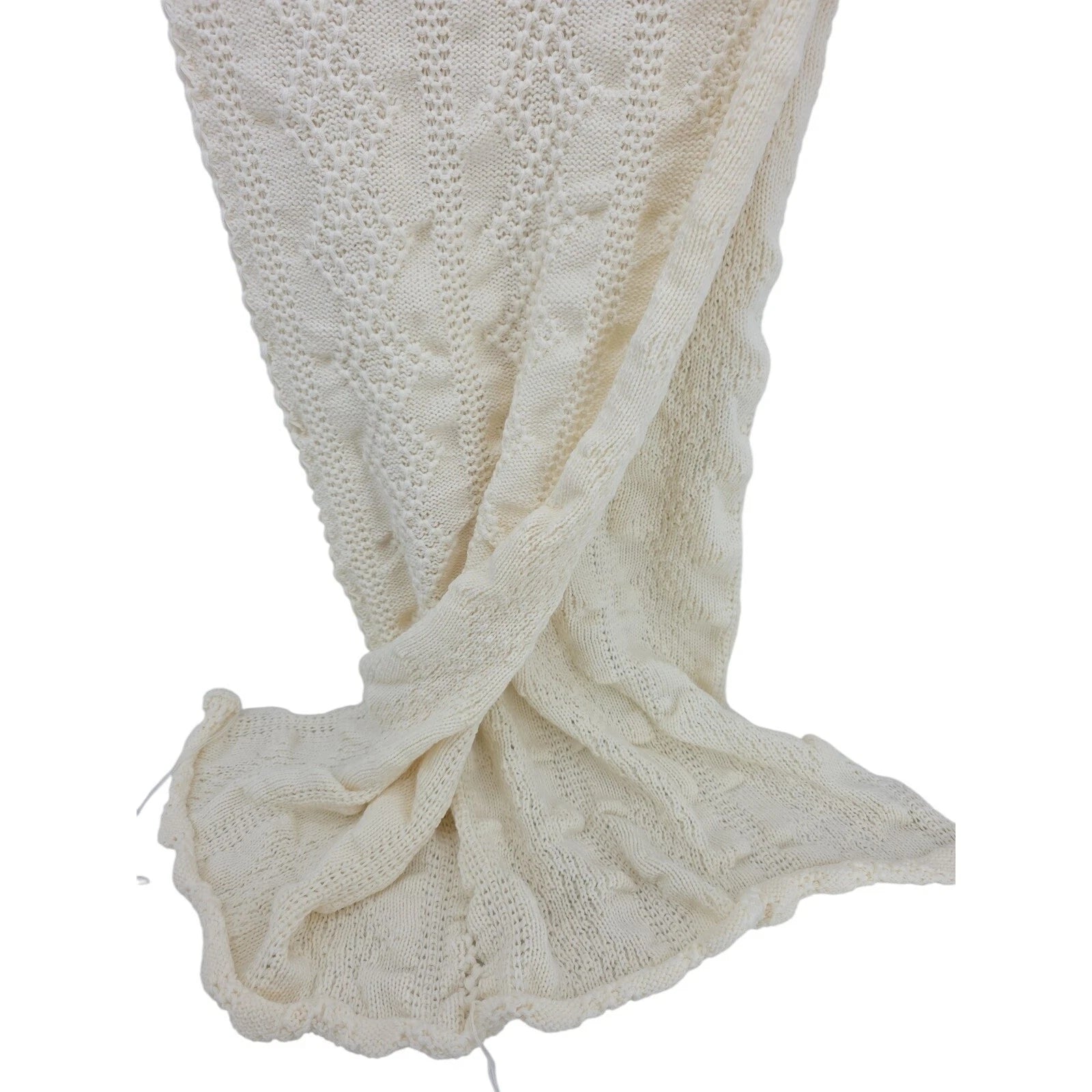 Hand Knit 50 x 52 in Long Cream / Off-White Knitting / crochet Project