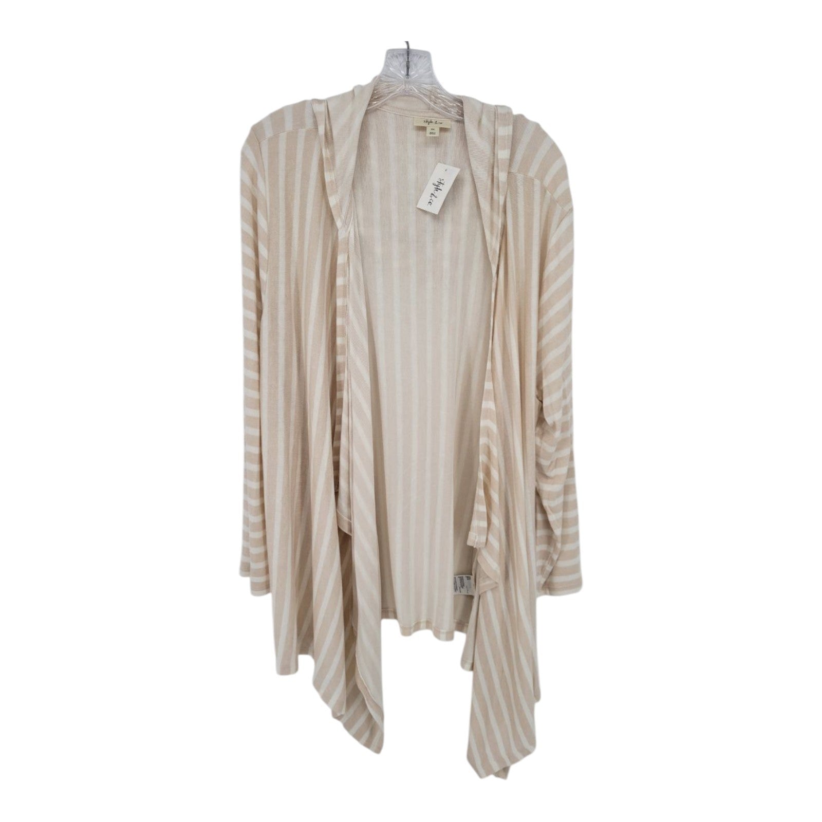 Style & Co Women's Hooded Open Front Cardigan Beige Stripe Drape Hem XXL