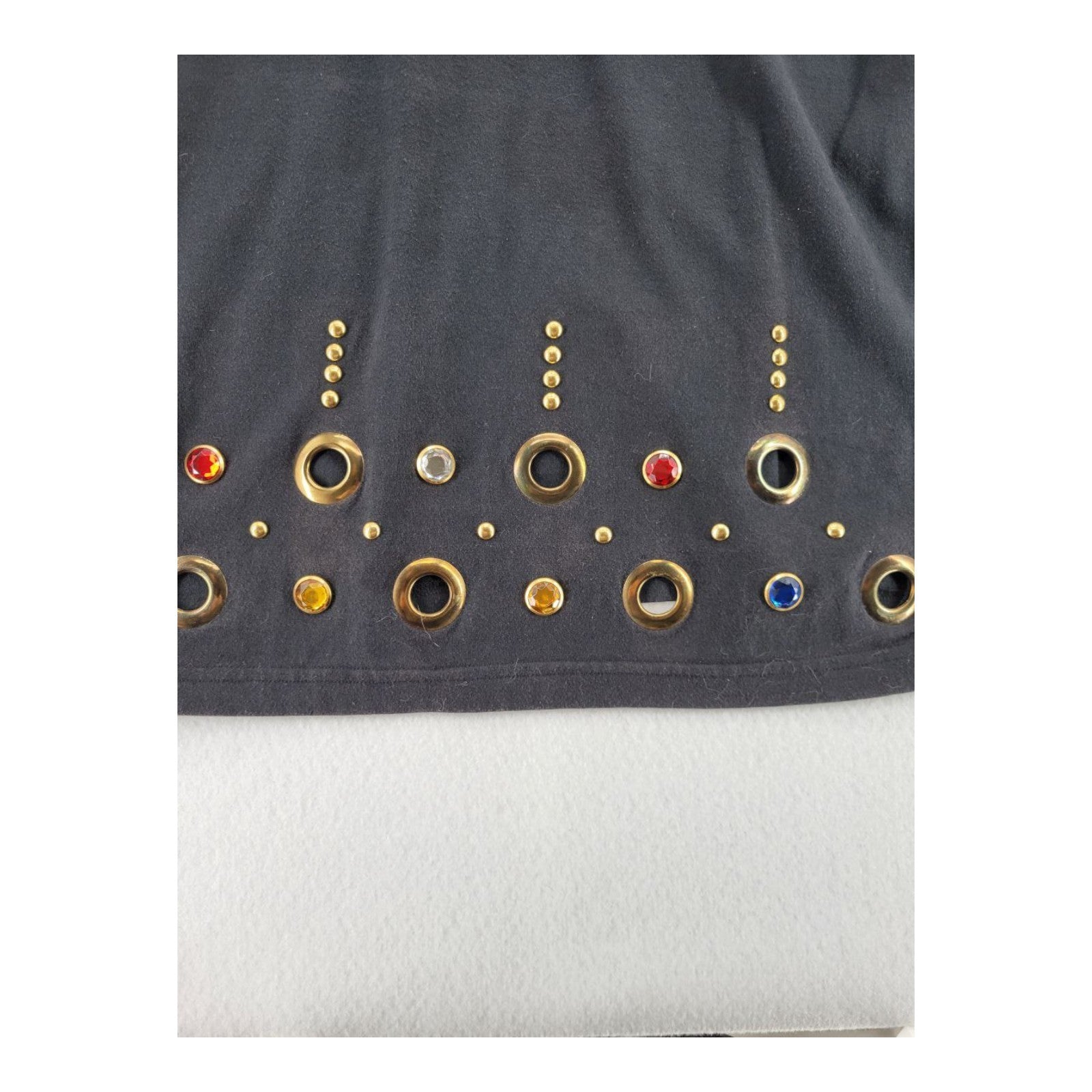 Visage Women's Black Tee Gem & Grommet Embellished Shirt Made in USA